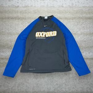 Vintage Y2K Nike Center Swoosh Sweatshirt Mens M Grey Baseball Crewneck Oxford